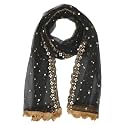 YOUTHQUAKE Plastic Mirror Emboridered Net Dupatta for Womens &amp; Girls With Fancy Cut Design with Lace
