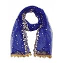 YOUTHQUAKE Plastic Mirror Emboridered Net Dupatta for Womens &amp; Girls With Fancy Cut Design with Lace
