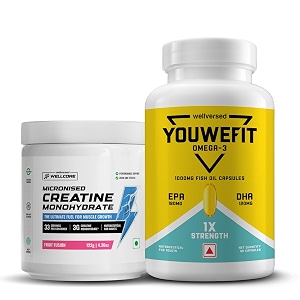 wellcore creatine with omega 3 capsules daily strength creatine 122g fruit fusion amp 60 capsules omega  for heart skin amp brain health  enhanced muscle strength 