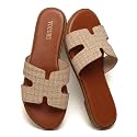 Yozuru Womens Flat Sandals Dressy Summer Slides Comfortable Leather Sandals