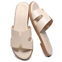 Yozuru Womens Flat Sandals Dressy Summer Slides Comfortable Leather Sandals
