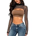 Ypser See Through Glitter Mesh Crop Top Sheer Open Front Shrug Fishnet Cover Ups