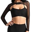 Ypser See Through Glitter Mesh Crop Top Sheer Open Front Shrug Fishnet Cover Ups