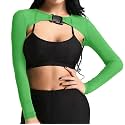 Ypser See Through Glitter Mesh Crop Top Sheer Open Front Shrug Fishnet Cover Ups