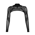 Ypser See Through Glitter Mesh Crop Top Sheer Open Front Shrug Fishnet Cover Ups