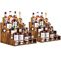 YQBRAO 2-Pack 4-Tier Liquor Bottle Display Shelf, 16-Inch, Rustic Brown