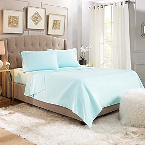 yrm bedding39s aqua blue 600-tc oraganic cotton 4 pcs single bed size bedsheet fitted 3634x7534 flat 6634x9634 and pillow cover 1734x2734 feet for 434 and 834 inch mattress