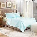 YRM Bedding's Aqua Blue 600-TC Oraganic Cotton 4 Pcs Single Bed Size Bedsheet Fitted (36"x75"), Flat (66"x96") and Pillow Cover (17"x27") Feet for 4" and 8" Inch Mattress