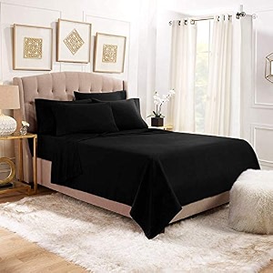 yrm bedding39s black 600-tc oraganic cotton 4 pcs queen size bedsheet fitted 60x78 flat 92x102 and pillow cover 18x28 feet for 434 and 834 inch mattress