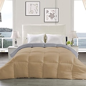 yrm - hotel quality restful sleep-down alternative reversible 300 gsm all season comforter 9034 x 10034 inches228cm x 254cm - double bedsilverbeige