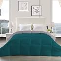 YRM - Hotel Quality Restful Sleep-Down Alternative Reversible 300 GSM All Season Comforter (90" x 100" Inches/228cm x 254cm) - Double Bed|Silver/Teal