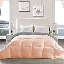 YRM - Hotel Quality Restful Sleep-Down Alternative Reversible 300 GSM All Season Comforter (90" x 90" Inches/228cm x 228cm) - Queen Size|Silver/Peach