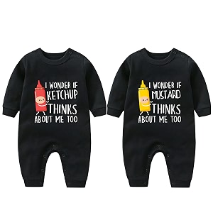 ysculbutol baby bodysuit yummz tomato ketchup mustard red yellow twins set boys girls clothes twins baby outfits