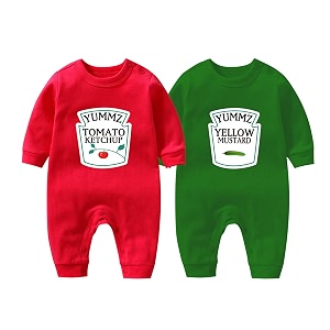 ysculbutol baby bodysuit yummz tomato ketchup mustard red yellow twins set boys girls clothes twins baby outfits