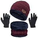 YSense 3 Pcs Boys Girls Winter Beanie Hat Scarf Gloves Set