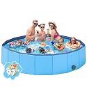 YSJILIDE Foldable Dog Pool, Portable PVC Dog Pet Swimming Pool (Blue, XXXXXL-97” x 16")