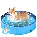 YSJILIDE Foldable Dog Pool, Portable PVC Dog Pet Swimming Pool, Collapsible Plastic Dog Bath for for Large Medium Small Dogs &amp; Kids (S-32"x 8" Blue)