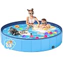 YSJILIDE Portable Dog Pool PVC Pet Swimming Pool Bathtub Collapsible Dog Pool, Hard Plastic Pool for Pets to Swim and Bath (L-64"x 12" Blue)