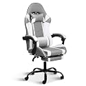 YSSOA White Gaming Chair with Footrest, Big and Tall Gamer Chair, Racing Style Adjustable Swivel Office Chair, Ergonomic Video Game Chairs with Headrest and Lumbar Support