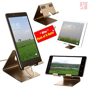 yt mobile phone metal standholder for smartphones and tablet - antique gold - pack of 6 units proudly made in india