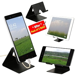yt mobile phone metal standholder for smartphones and tablet - black matt - pack of 2 units proudly made in india