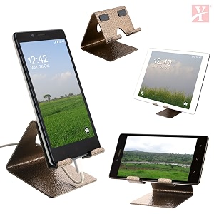 yt mobile phone metal stand  holder for smartphones and tablet - antique gold proudly made in india