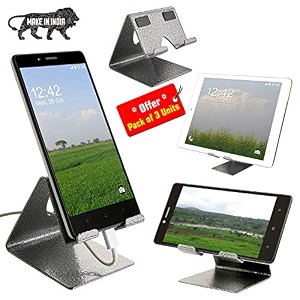 yt mobile phone metal standholder for smartphones and tablet - antique silver - pack of 3 units proudly made in india