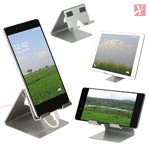 yt mobile phone metal standholder for smartphones and tablet - sparkle silver proudly made in india