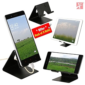 yt mobile phone metal standholder for smartphones and tablet - black matt - pack of 3 units proudly made in india
