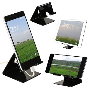 yt mobile phone metal standholder for smartphones and tablet - black glossy proudly made in india