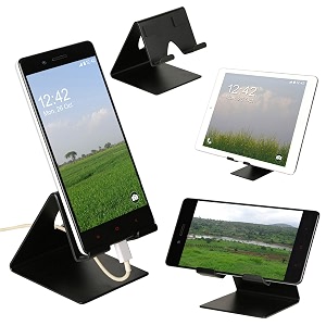 yt tabletop mobile phone metal standholder for smartphones and tablet - black matt proudly made in india