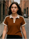 ytrick Women Colorblock Solid Polo Neck Cotton