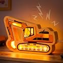 YuanDian LED Excavator Night Light, Wooden Excavator Hollow-Out Desk Decor Art with USB-C, Glowing Construction Decoration for Kids Room Desk