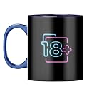 YuBingo 18 and Over Mug - Bold Neon Design, Dark Blue Inner &amp; Handle (Dark Blue Inner &amp; Handle, Tea Cup, 310ML)