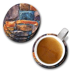 yubingo colourful stones blocked up together designer printed coasters mdf wooden set of 6 95 cm diameter round