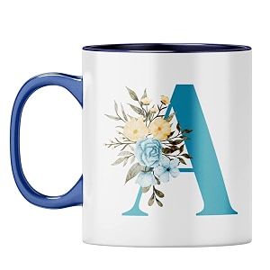 yubingo elegant monogram mug - floral a design dark blue inner amp handle dark blue inner amp handle tea cup 310ml