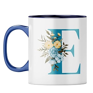 yubingo elegant monogram mug - floral e design dark blue inner amp handle dark blue inner amp handle tea cup 310ml