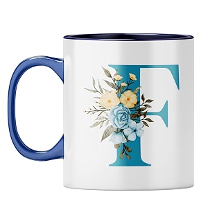 yubingo elegant monogram mug - floral f design dark blue inner amp handle dark blue inner amp handle tea cup 310ml