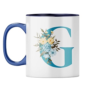 yubingo elegant monogram mug - floral g design dark blue inner amp handle dark blue inner amp handle tea cup 310ml