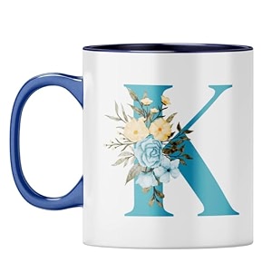 yubingo elegant monogram mug - floral k design dark blue inner amp handle dark blue inner amp handle tea cup 310ml