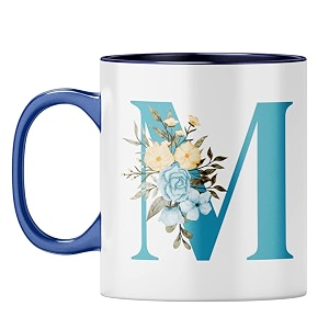 yubingo elegant monogram mug - floral m design dark blue inner amp handle dark blue inner amp handle tea cup 310ml