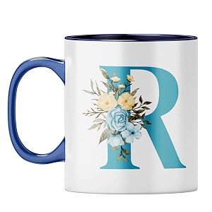 yubingo elegant monogram mug - floral r design dark blue inner amp handle dark blue inner amp handle tea cup 310ml