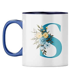 yubingo elegant monogram mug - floral s design dark blue inner amp handle dark blue inner amp handle tea cup 310ml