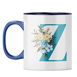 yubingo elegant monogram mug - floral z design dark blue inner amp handle dark blue inner amp handle tea cup 310ml