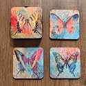 YuBingo Enchanted Butterflies Designer Printed Coasters for Chai Cups in Home and Kitchen, Office Table, Dining Table, Home Decor (MDF Wooden, Set of 4, 9.5x9.5 Cm, Square)