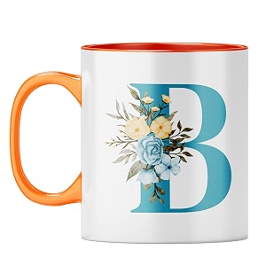 yubingo floral b monogram mug - beautiful gift orange inner amp handle orange inner amp handle tea cup 310ml