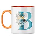 YuBingo Floral B Monogram Mug - Beautiful Gift, Orange Inner &amp; Handle (Orange Inner &amp; Handle, Tea Cup, 310ML)