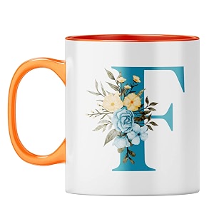 yubingo floral f monogram mug - beautiful gift orange inner amp handle orange inner amp handle tea cup 310ml