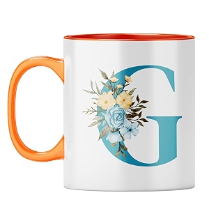 yubingo floral g monogram mug - beautiful gift orange inner amp handle orange inner amp handle tea cup 310ml