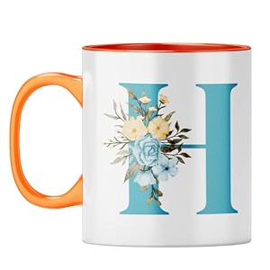 yubingo floral h monogram mug - beautiful gift orange inner amp handle orange inner amp handle tea cup 310ml